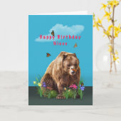 誕生日、姪、クマと蝶 カード (黄色い花)