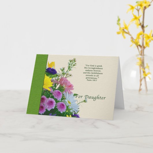 誕生日，娘，フローラブーケ，宗教的 カード (黄色い花)