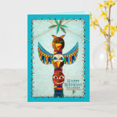 誕生日、孫、アメリカのインド人トーテムポール。 カード (黄色い花)