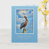 誕生日、孫、ブラウンペリカンオンポスト カード (黄色い花)