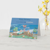 誕生日、孫、忙し小さおもしろいなうさぎ カード (黄色い花)