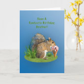 誕生日、弟、アイスクリームコーン付きリス カード (黄色い花)