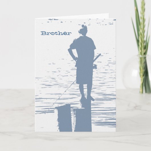 誕生日、弟、男の子の魚釣りの切り株。 カード (正面)