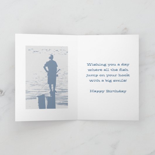 誕生日、弟、男の子の魚釣りの切り株。 カード (内部)