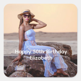 誕生日+彼+彼女 の写真をパーソナライズ スクエアシール