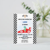 誕生日 恐竜 レースカー 男の子 赤 レース キッズ 名前 ポストカード (スタンド正面)