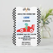 誕生日 恐竜 レースカー 男の子 赤 レース キッズ 名前 招待状 (スタンド正面)