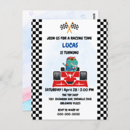 誕生日 恐竜 レースカー 男の子 赤 レース キッズ 名 ポストカード