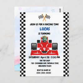 誕生日 恐竜 レースカー 男の子 赤 レース キッズ 名 ポストカード