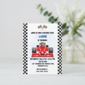 誕生日 恐竜 レースカー 男の子 赤 レース キッズ 名 ポストカード (スタンド正面)