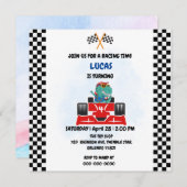 誕生日 恐竜 レースカー 男の子 赤 レース 子供 名前 サンキューカード (正面/裏面)