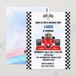 誕生日 恐竜 レースカー 男の子 赤 レース 子供 名前 ポストカード