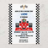 誕生日 恐竜 レースカー 男の子 赤 レース 子供 名前 ポストカード (正面)