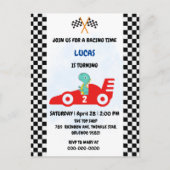 誕生日 恐竜 レースカー 男の子 赤 レース 子供 名前 ポストカード (正面)