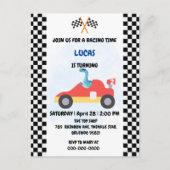 誕生日 恐竜 レースカー 男の子 赤 レース 子供 名前 ポストカード (正面)