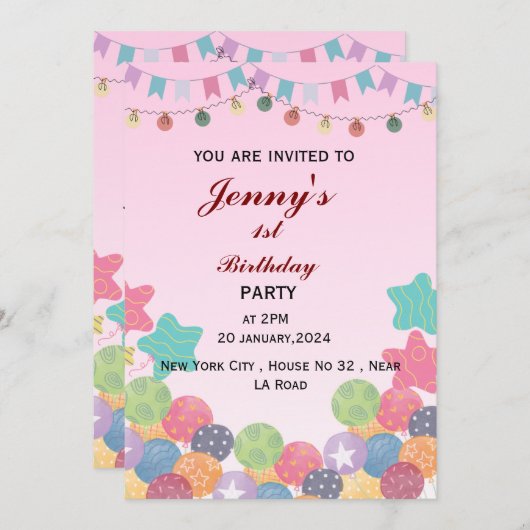 誕生日 招待状 (正面/裏面)