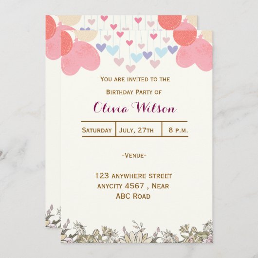 誕生日 招待状 (正面/裏面)