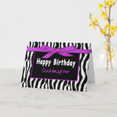 誕生日、教女、シマウマ、暗い赤紫色の弓 カード (黄色い花)