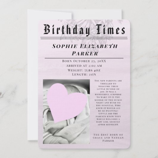 誕生日 新生児 誕生 案内状 (正面)