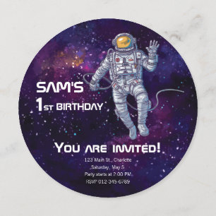 誕生日。星と銀河と宇宙飛行士。 招待状