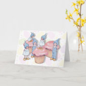 誕生日、格言、カップケーキ、ピンクのアイシング、子ども カード (黄色い花)