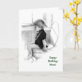 誕生日：母への息子：ポテの男の子，鉛筆現実主義 カード (黄色い花)