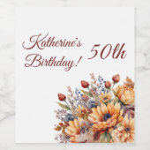 誕生日 – 水彩秋花 –  ワインラベル (シングルラベル)