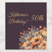 誕生日 – 水彩秋花 – 紫 ワインラベル (シングルラベル)