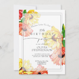 誕生日 |水彩黄赤ガーベラデイジー 招待状