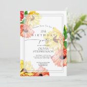 誕生日 |水彩黄赤ガーベラデイジー 招待状 (スタンド正面)