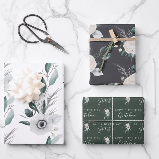 誕生日 水彩 花柄 ラッピングペーパー シート (正面)