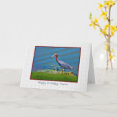 誕生日、牧師、リトル・ブルー・ヘロン カード (黄色い花)