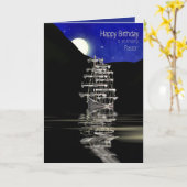 誕生日、牧師、船と帆、夜 カード (黄色い花)