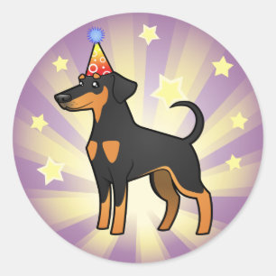 誕生日(犬)ドーベルマン・ピンシェル(フロッピーイヤー) ラウンドシール