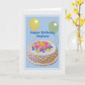 誕生日、甥、ケーキ、風船 カード (黄色い花)