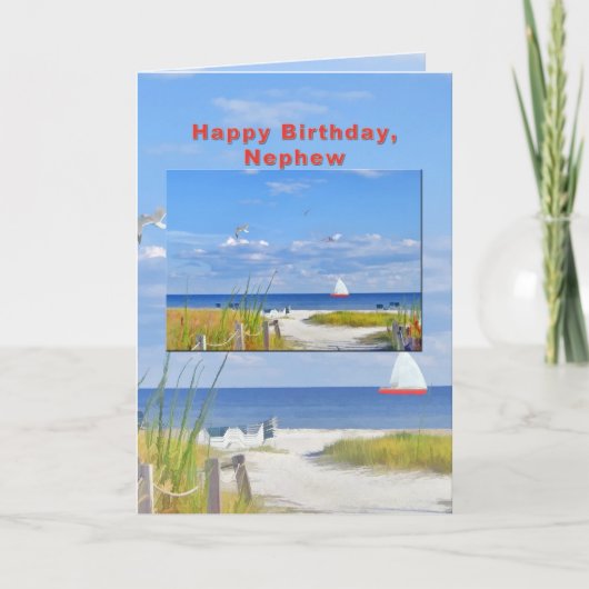誕生日・甥・ビーチ・海表示カード カード (正面)