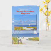 誕生日・甥・ビーチ・海表示カード カード (黄色い花)