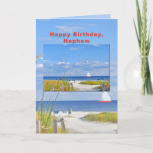 誕生日・甥・ビーチ・海表示カード カード
