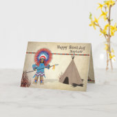 誕生日 – 甥 – 先住民インディアンおもしろいカード カード (黄色い花)