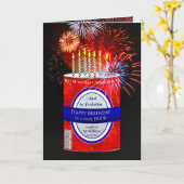 誕生日、男の子、缶ビール、花火 カード (黄色い花)