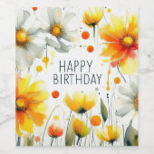 誕生日 白と黄色の花 ワインラベル (シングルラベル)
