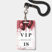 誕生日 白 赤 風船 グリッター VIP バッジ (正面(ネックストラップ付))
