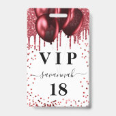 誕生日 白 赤 風船 グリッター VIP バッジ (正面)