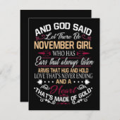誕生日|神が11月の女の子を 出欠カード (正面/裏面)