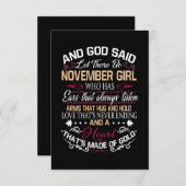 誕生日|神が11月の女の子を 出欠カード (正面/裏面)