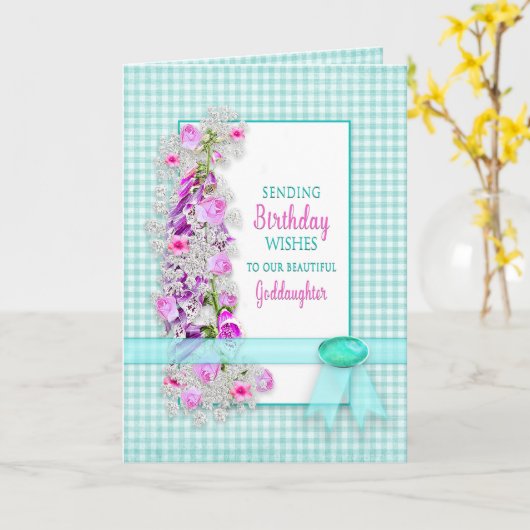 誕生日, 私たちの孫娘, ガーデンフラワー, ギンガム カード (黄色い花)