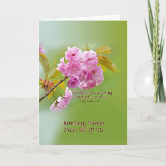 誕生日、私たち全員から、さくらんぼの花 カード (正面)