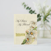 誕生日 私の妹 私の友達 ヴィンテージ フラワー ポストカード (スタンド正面)