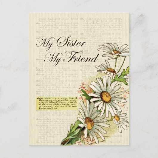 誕生日 私の妹 私の友達 ヴィンテージ フラワー ポストカード (正面)