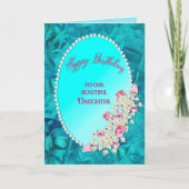 誕生日-私達の娘-花とのビーズの楕円形 カード (正面)